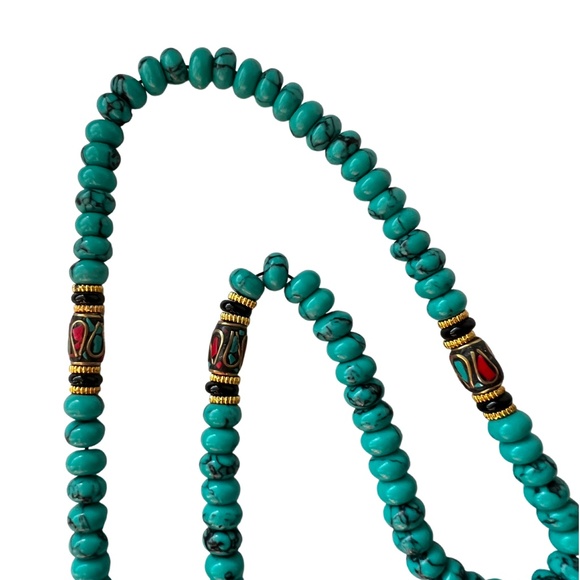 Tibetan Prayer Beads  Buddha Face Stone Red Coral/Turquoise Accents Handmade - Picture 4 of 6